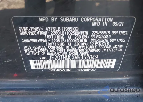 2021 Subaru Crosstrek Limited from USA, damaged, VIN JF2GTHMCXMH352049